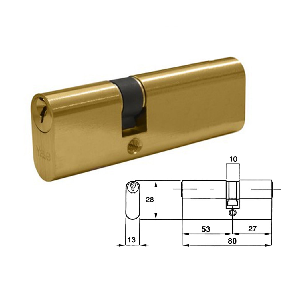 Cilindro ovale prolungato decentrato mm.80 (27+53) YALE YN0901009000 con 3 chiavi