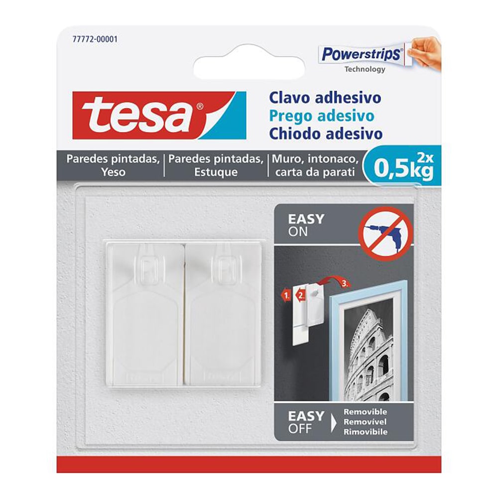 Ganci adesivi fissi bianchi per muro intonaco e carta da parati bl.2 pz. TESA 77772