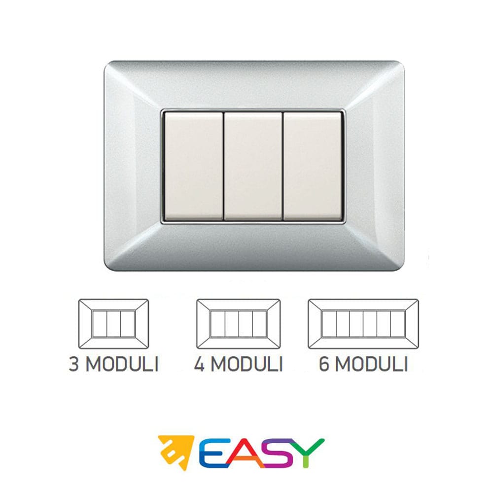 Placca coprinterruttori alluminio chiaro 3 posti ELETTROCANALI serie EASY compatibile Bticino Matix