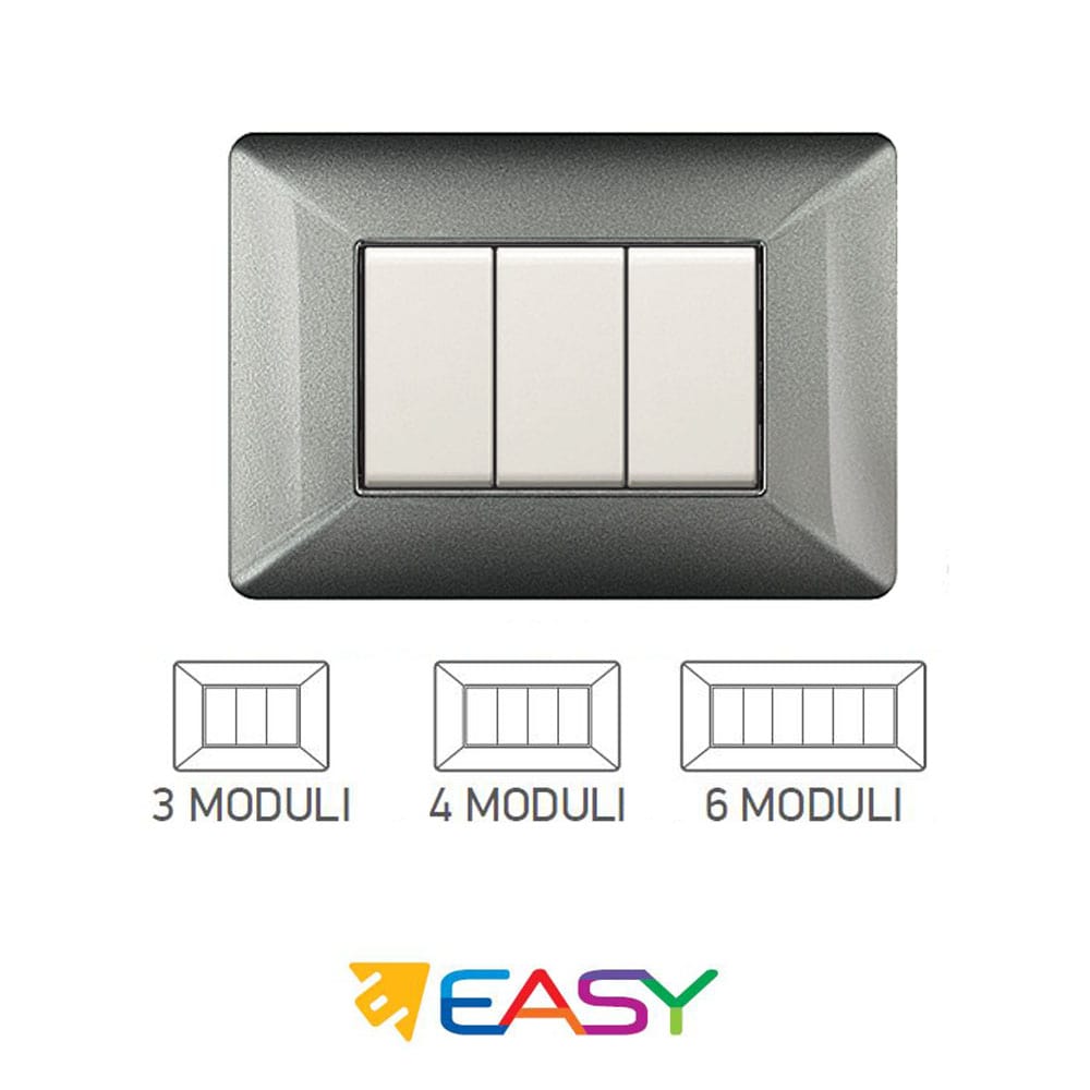 Placca coprinterruttori alluminio notte 3 posti ELETTROCANALI serie EASY compatibile Bticino Matix