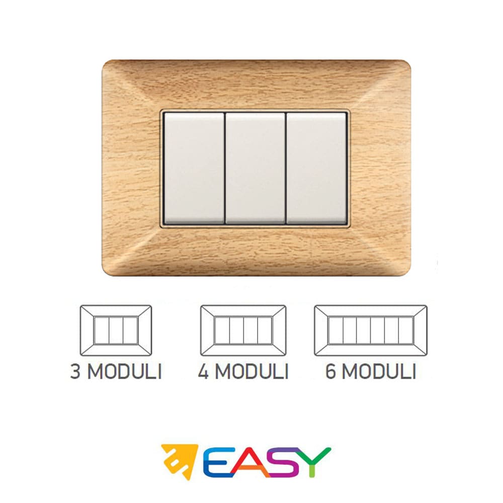 Placca coprinterruttori betulla 3 posti ELETTROCANALI serie EASY compatibile Bticino Matix