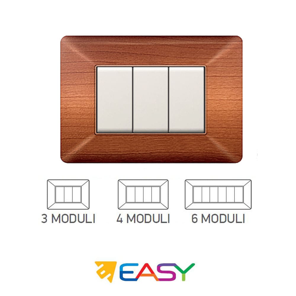 Placca coprinterruttori legno chiaro 3 posti ELETTROCANALI serie EASY compatibile Bticino Matix