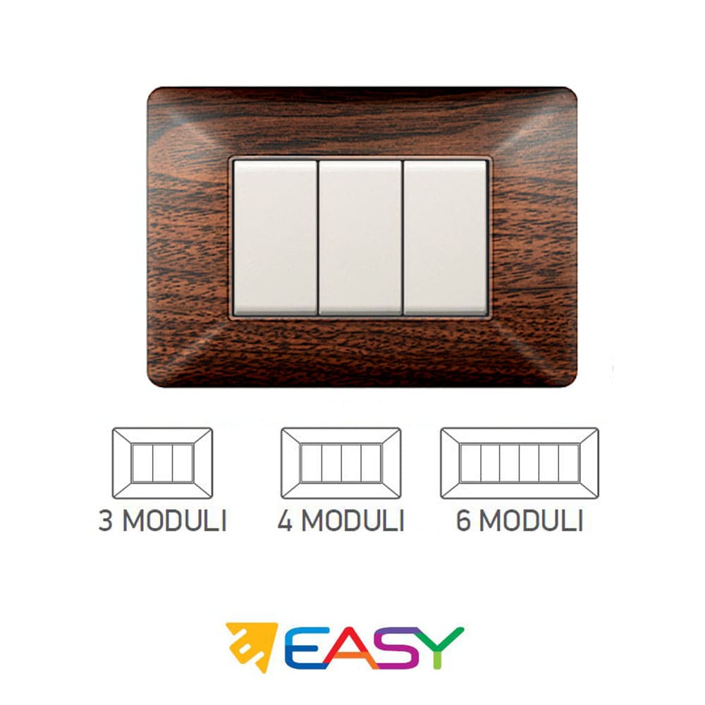 Placca coprinterruttori legno scuro 3 posti ELETTROCANALI serie EASY compatibile Bticino Matix