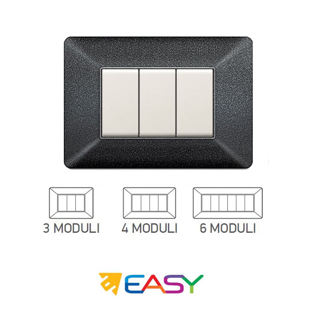 Placca coprinterruttori grigio notte 3 posti ELETTROCANALI serie EASY compatibile Bticino Matix