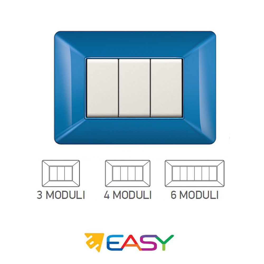 Placca coprinterruttori blu 4 posti ELETTROCANALI serie EASY compatibile Bticino Matix