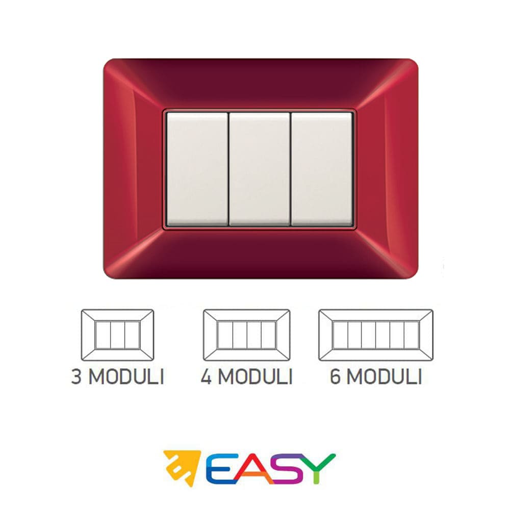 Placca coprinterruttori amaranto 3 posti ELETTROCANALI serie EASY compatibile Bticino Matix