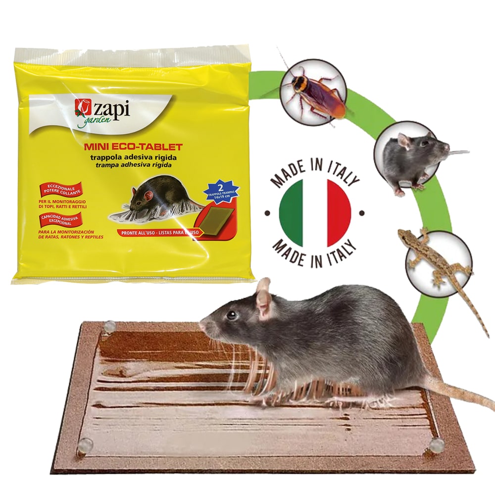 Trappola adesiva per ratti e topi ZAPI MINI ECO-TABLET tavolette pronte  all' uso cm.14 x 19 cf.2 pz. 