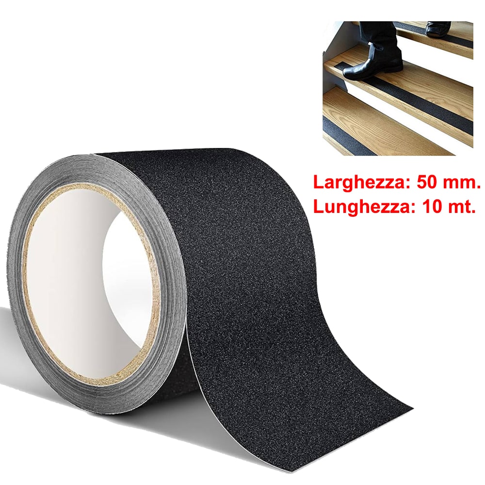 Nastro antiscivolo adesivo nero rotolo mm.50 x 10 mt. nastro antisdrucciolo universale