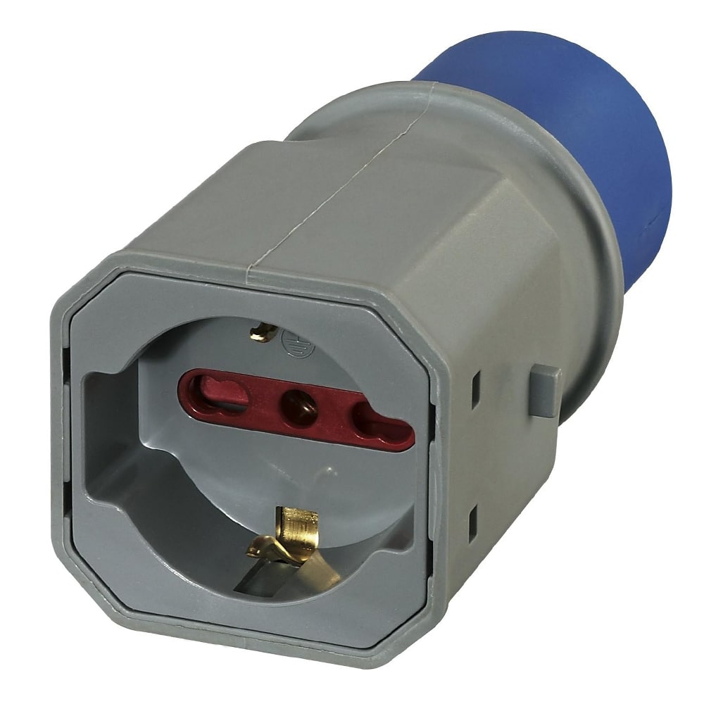 Adattatore industriale da spina CEE 220V blu a presa schuko + bivalente 10/16 amp ELECTRALINE