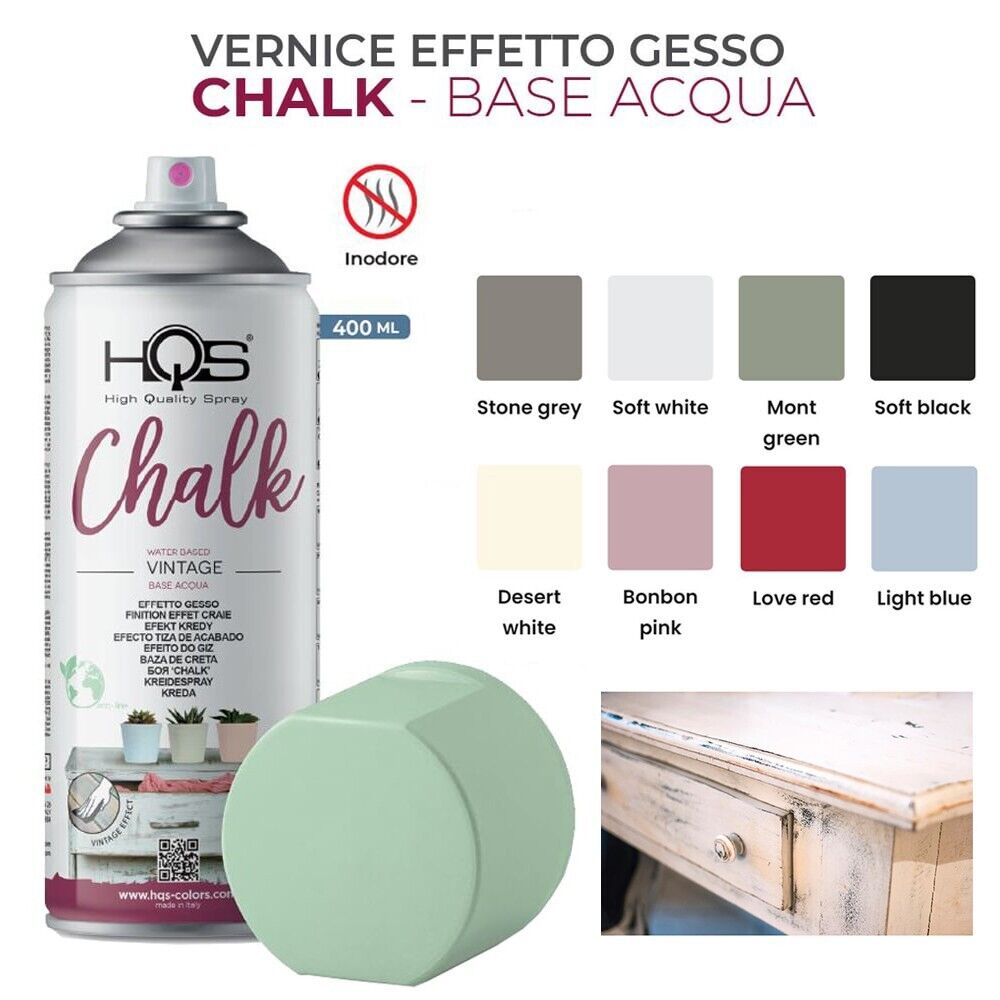 Vernice spray vintage effetto gesso base acqua HQS CHALK ml.400 vari colori