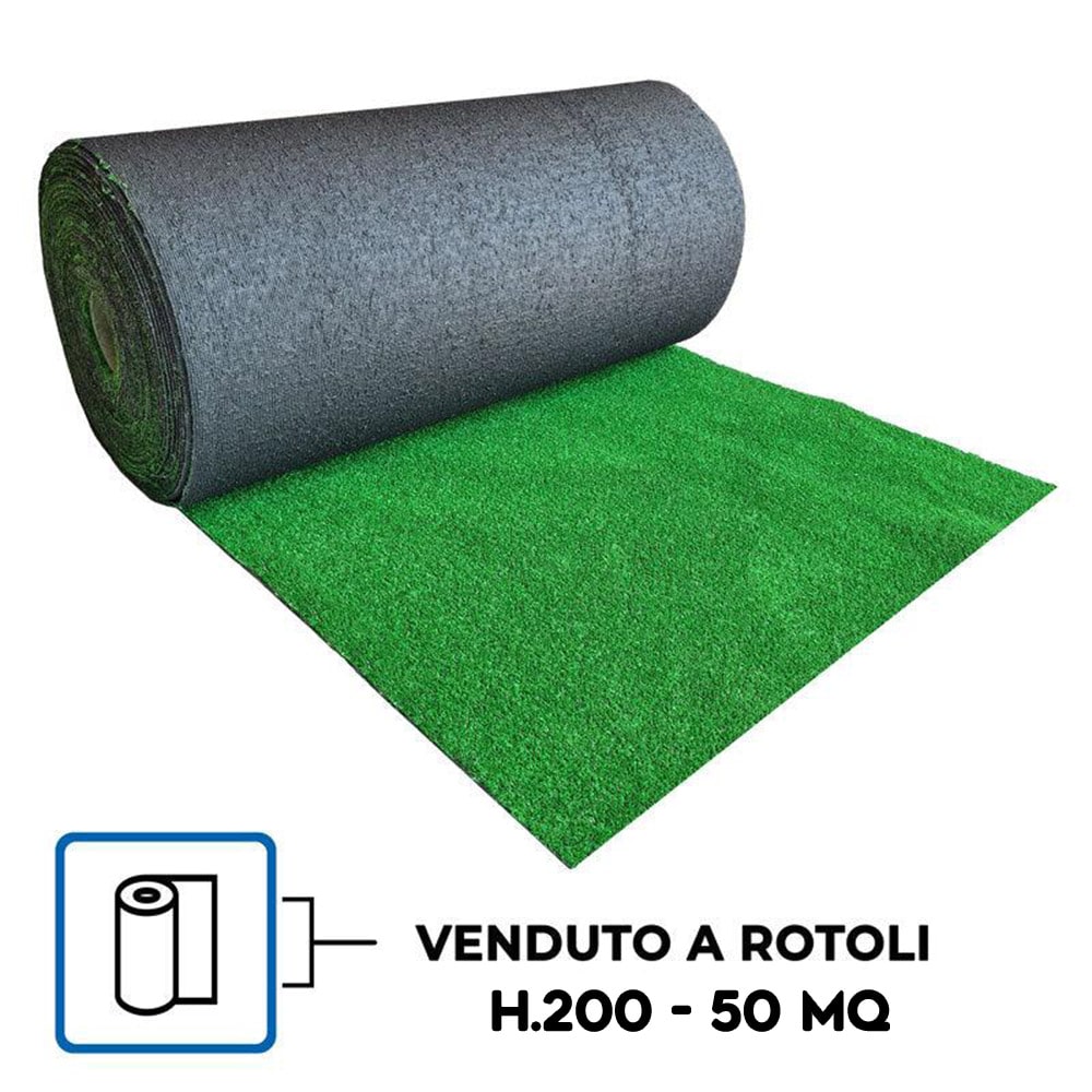 Prato sintetico erba sintetica artificiale moquette tappeto erboso mm.7 H.200 X 25 mt. rotolo 50 MQ