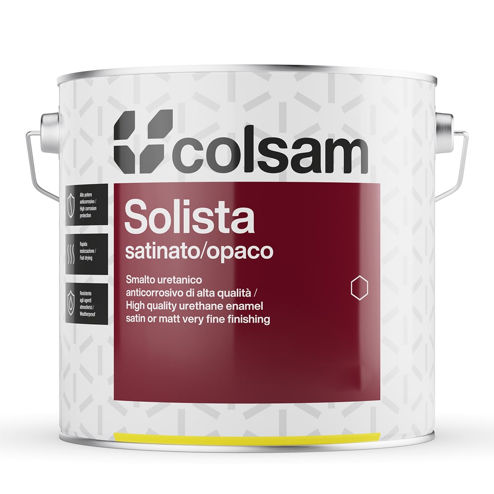 Vernice smalto sintetico uretanico professionale anticorrosivo COLSAM SOLISTA opaco lt.0,375 - 0,750 - 2,50 bianco - nero