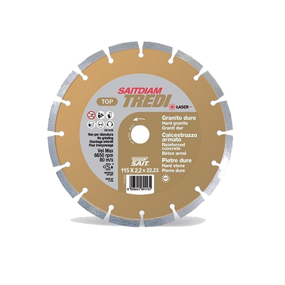 Disco diamantato professionale corona a segmenti SAITDIAM TREDI LASER 115 x 2,2 per calcestruzzo armato