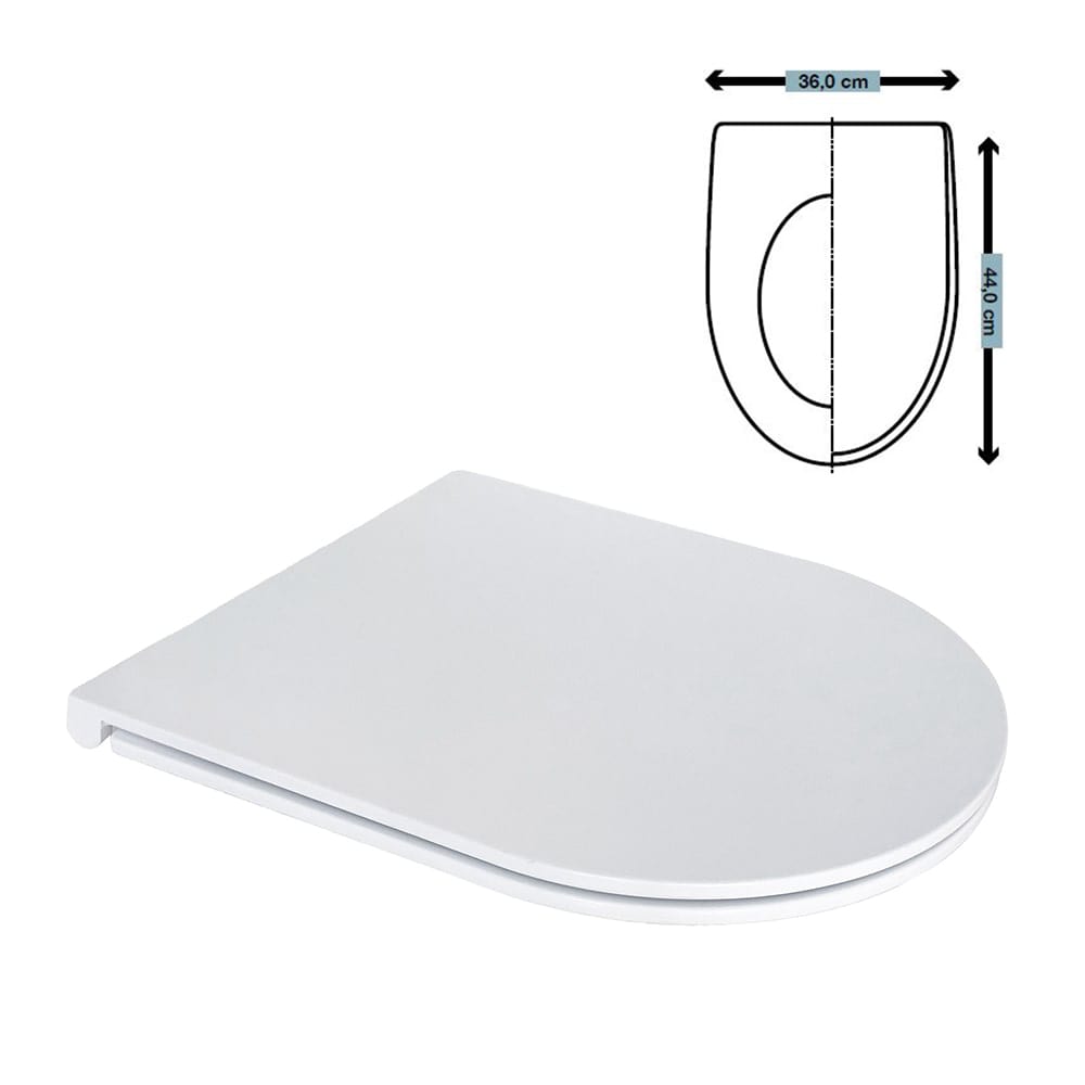 Sedile wc copriwater filo muro piatto in plastica bianca cm.36 x 44 con chiusura rallentata IDROBLOK