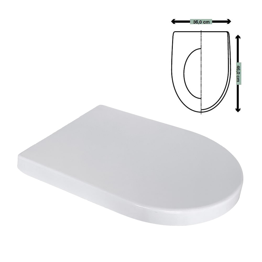 Sedile wc copriwater filo muro avvolgente in plastica bianca cm.36 x 46 con chiusura rallentata IDROBLOK