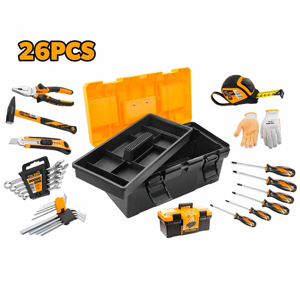 Set di attrezzi 26 pezzi con cassetta portautensili in plastica TOLSEN 85361