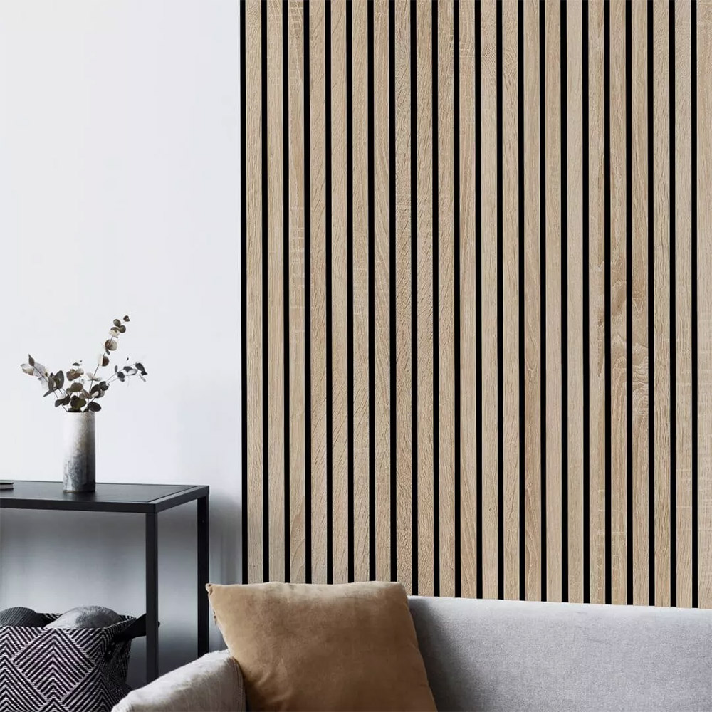 Doghe decorative lamello flessibile in mdf con felcro nero pannello cm.60 x 278 NATURALE