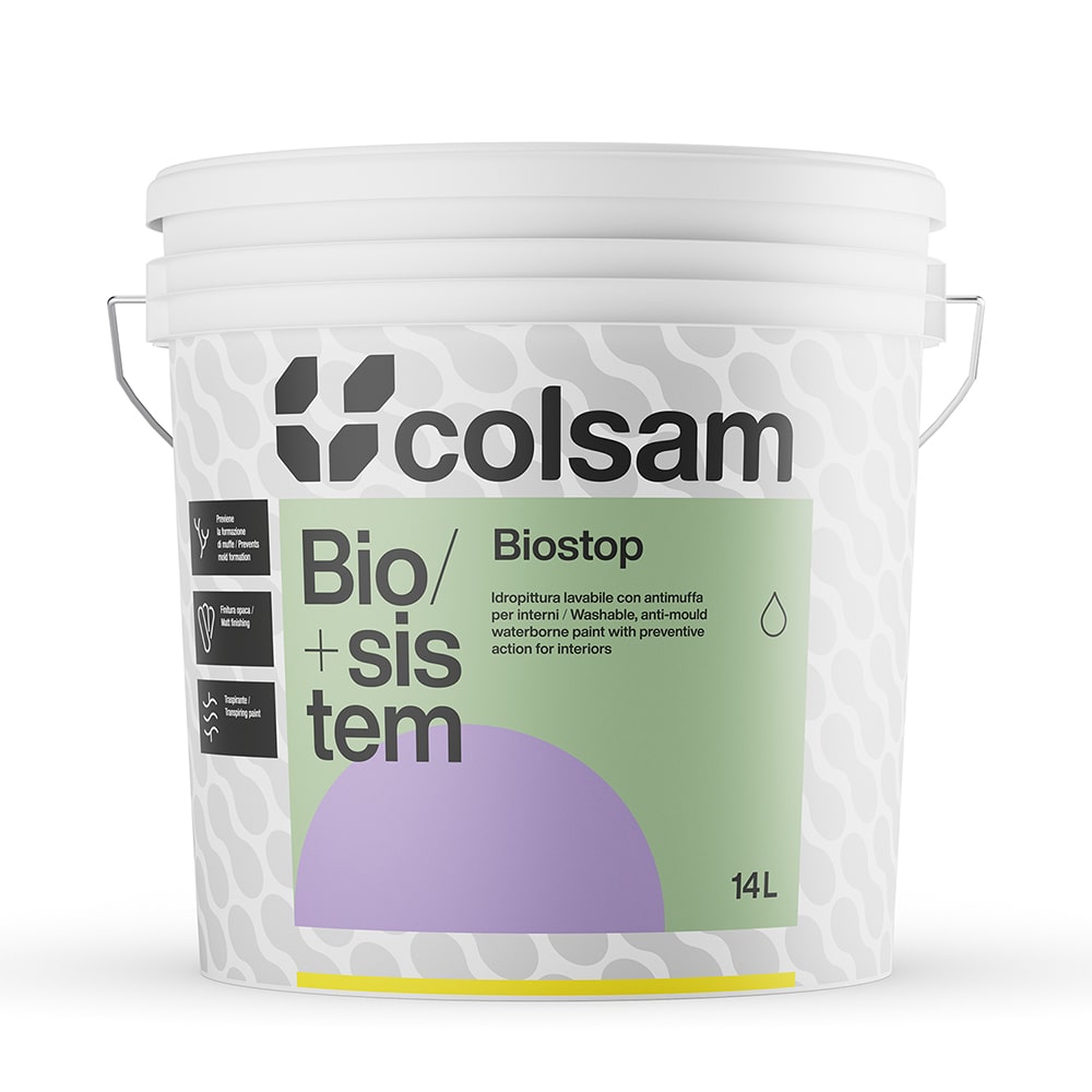 Idropittura murale lavabile antimuffa COLSAM BIOSTOP lt.5 bianca COLORIFICIO SAMMARINESE