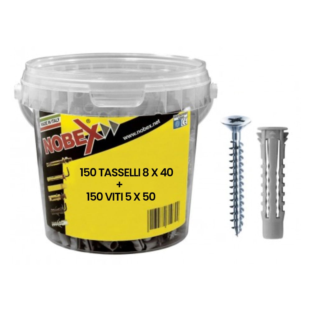 Tasselli universali in nylon NC 8 x 40 con viti secchiello 150 pz. NOBEX 174088