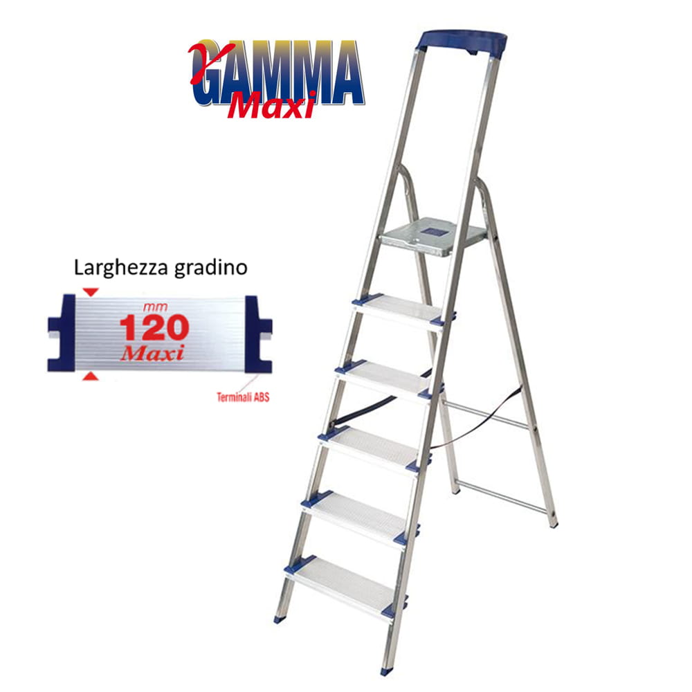 Scala alluminio FACAL GAMMA MAXI 6 gradini a larghezza maggiorata da 12 cm.