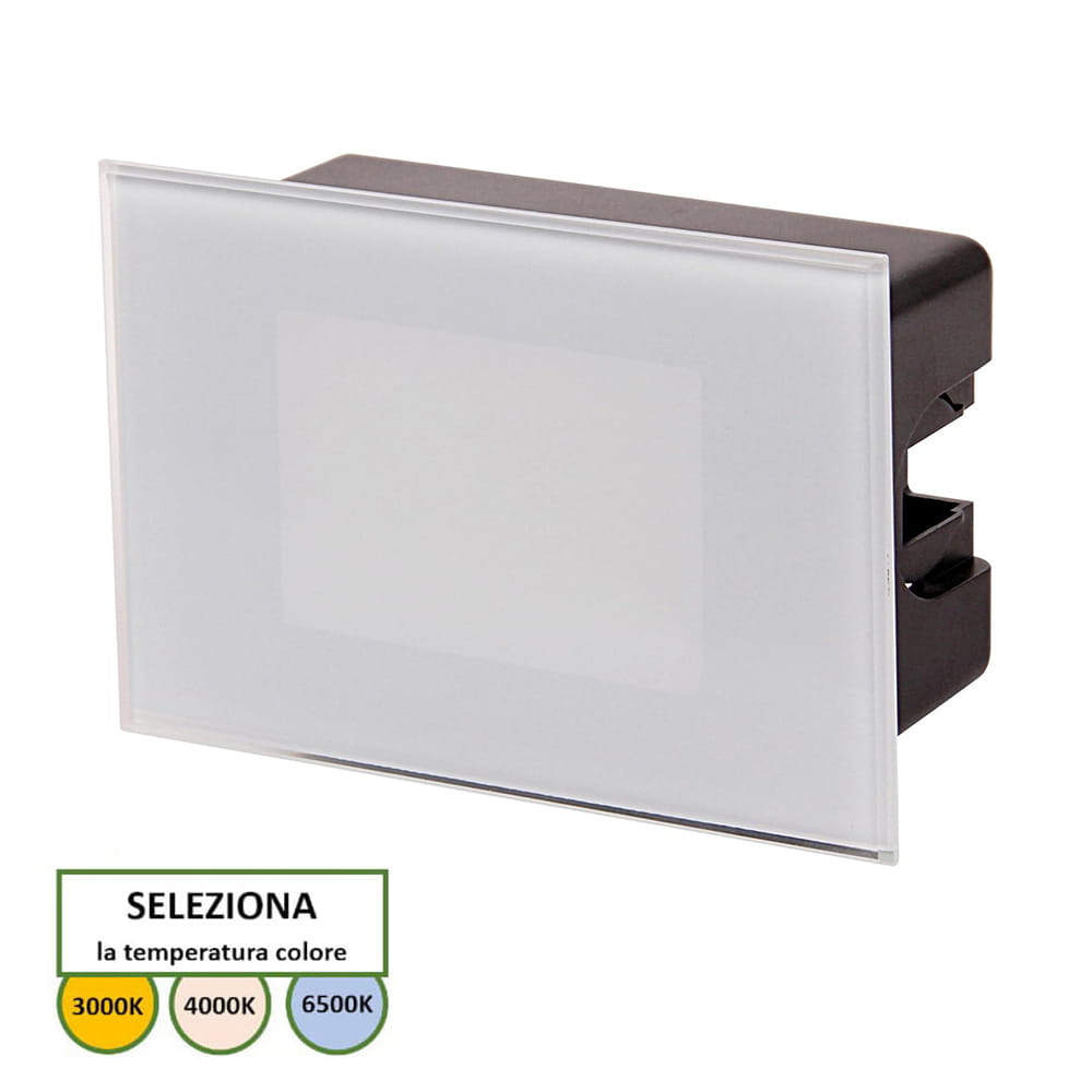 Faretto segnapasso LED con cover vetro per cassetta 503 IP65 3W CCT 3000/4000/6000K