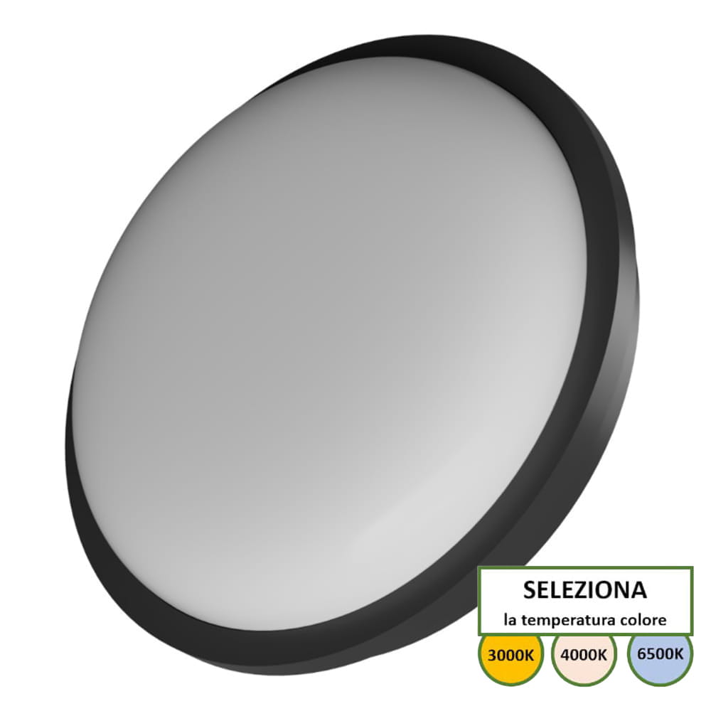 Plafoniera LED rotonda PALIO IP65 20W 2500lm con selettore CCT 3000/4000/6000K nera