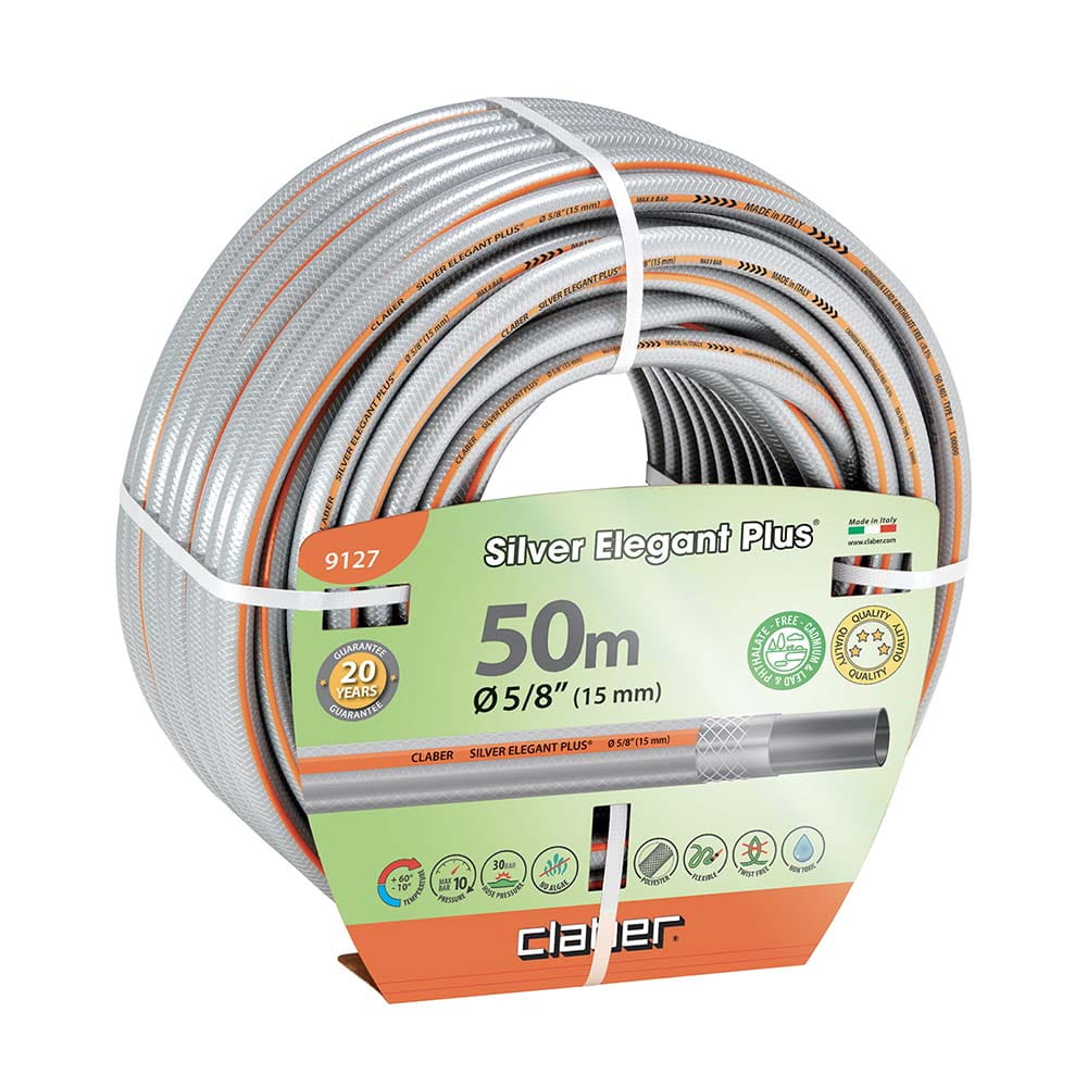 Tubo retinato da giardino CLABER 9127 SILVER ELEGANT PLUS Ø 5/8” mm.15 x 50 mt.