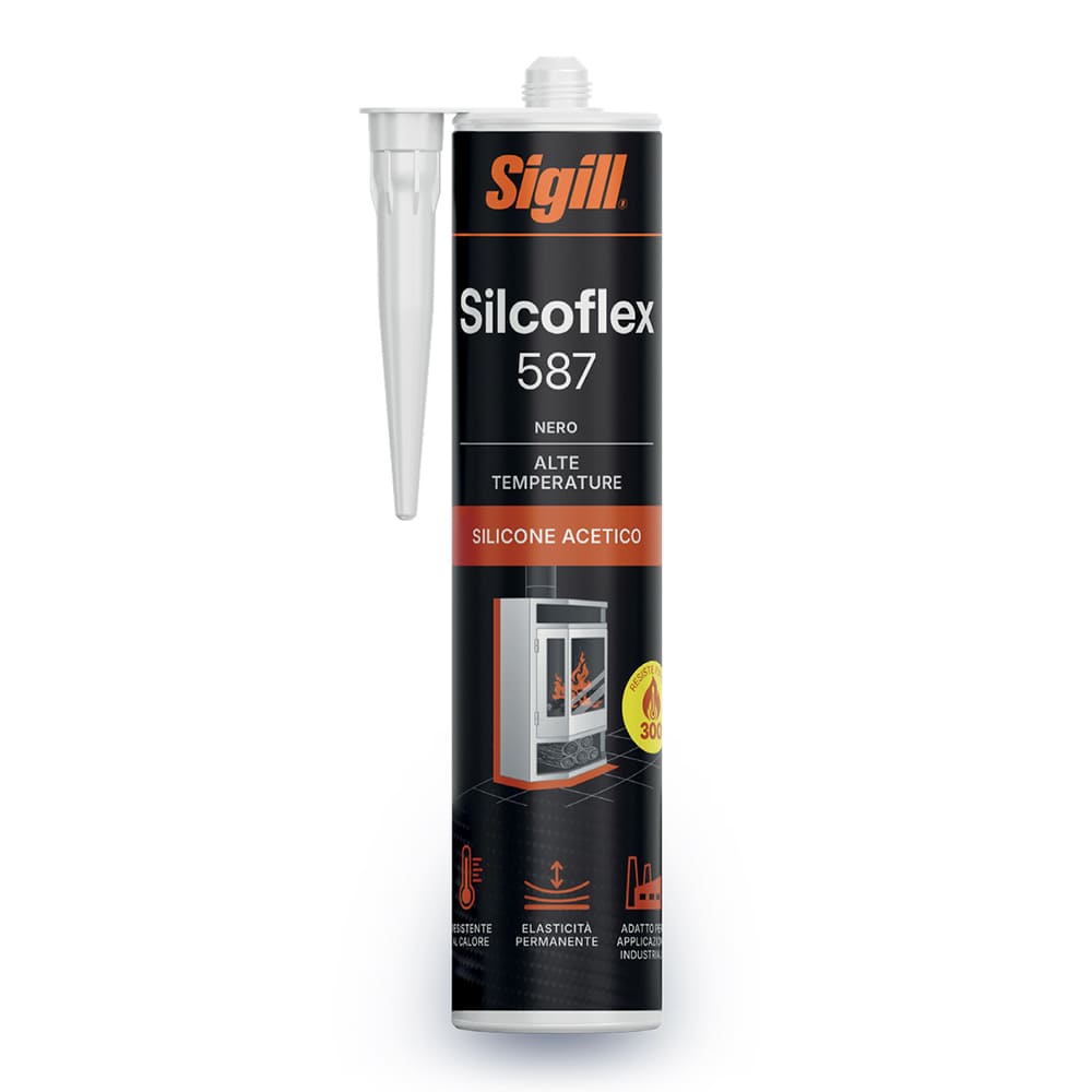 Silicone sigillante acetico per alte temperature fino a 300°C SIGILL SILCOFLEX 587 ml.300 nero