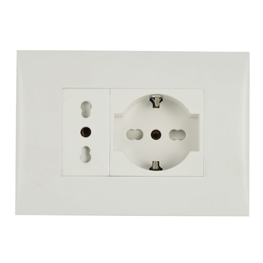 Kit premontato supporto + presa bivalente + presa schuko + placca bianca ELECTRALINE 22110