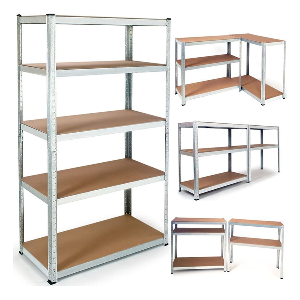 Kit scaffale modulare in acciaio zincato cm.90 x 40 x 180h con 5 ripiani in mdf portata 175kg