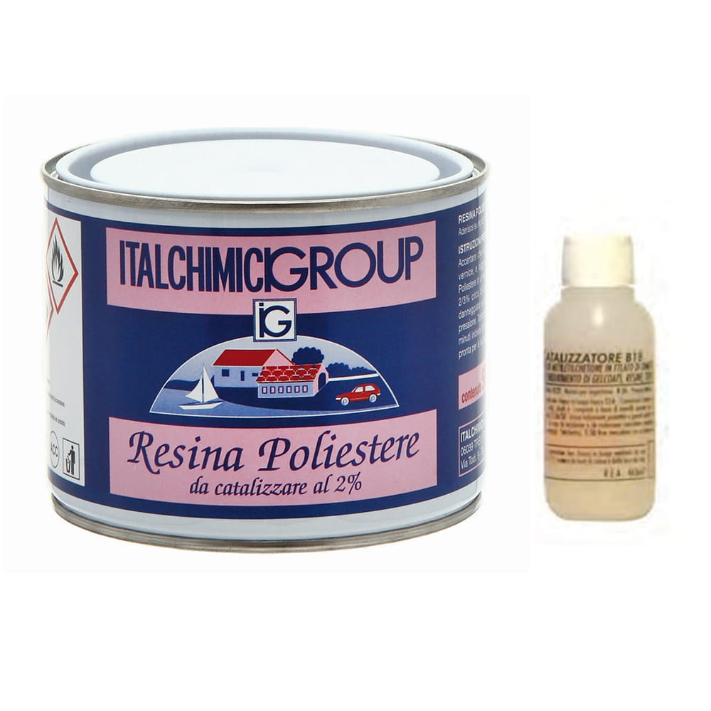 Resina poliestere bicomponente liquida incolore ml.500 con catalizzatore