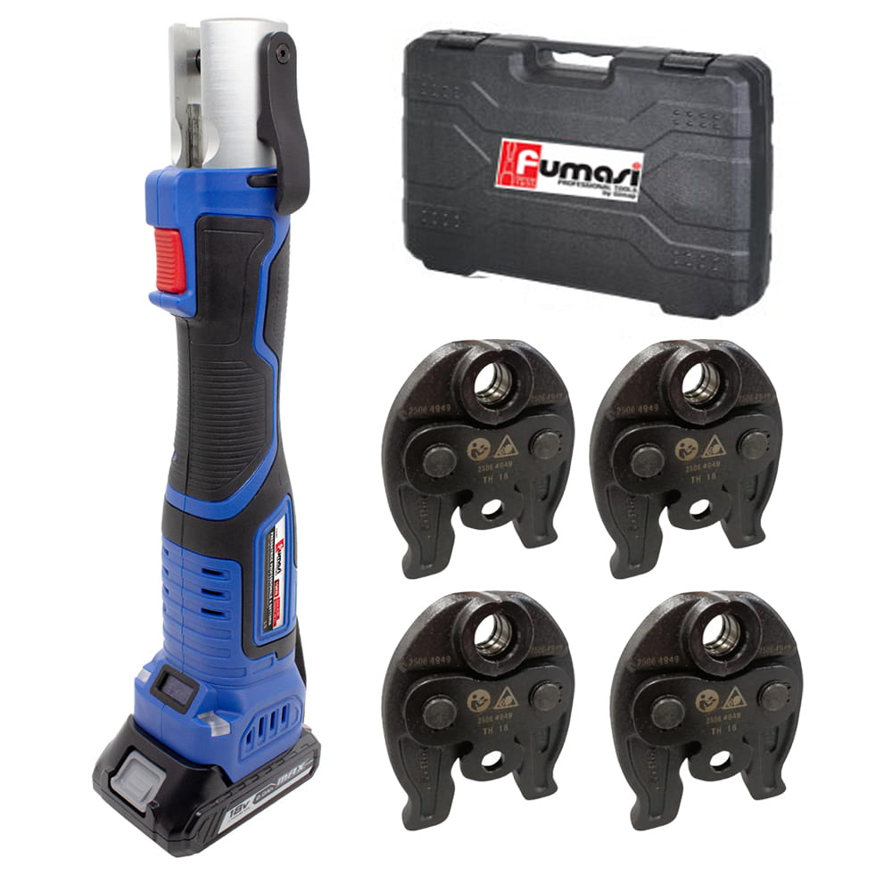 Pressatrice professionale a batteria per multistrato fumasi 570038pa con 2 batterie 18v 2ah e 4 matrici th 16-20-26-32