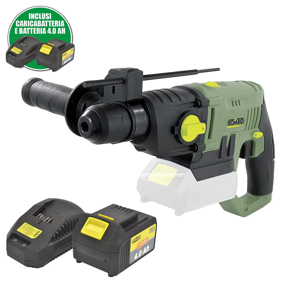 Tassellatore SDS-Plus a batteria KOMBO PRO 20V con batteria 20V 4Ah litio e caricabatteria