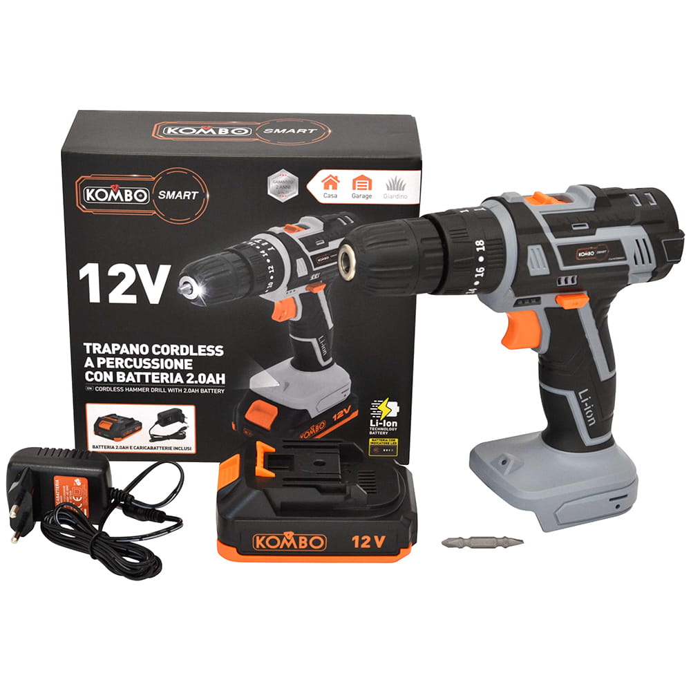 Trapano avvitatore a batteria 12V 2Ah con percussione KOMBO KOSMA001