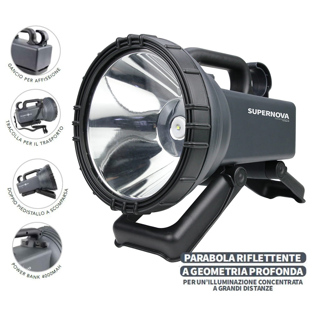 Torcia led ricaricabile SUPERNOVA CFG EL100 30W 2400 lumen per illuminazione a grande distanza
