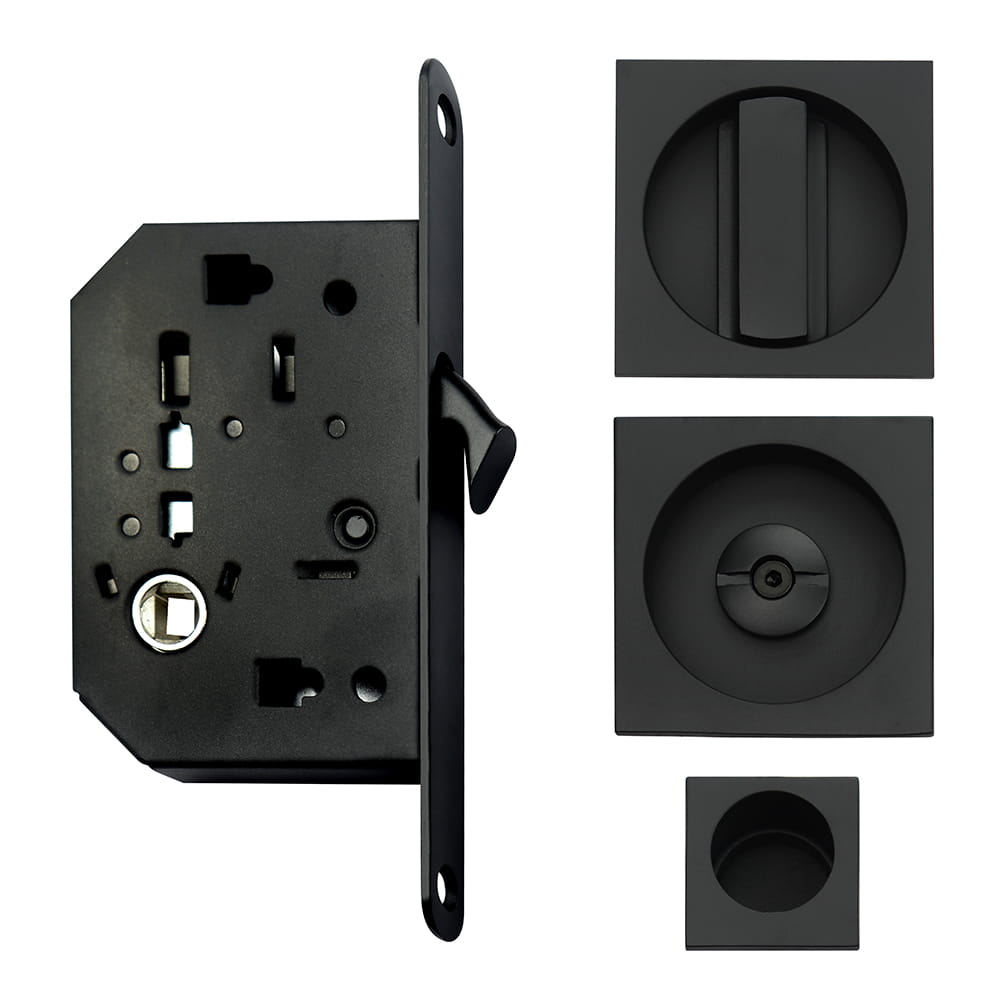 Kit porta scorrevole FIMET con serratura e nicchie quadre con nottolino NERO OPACO