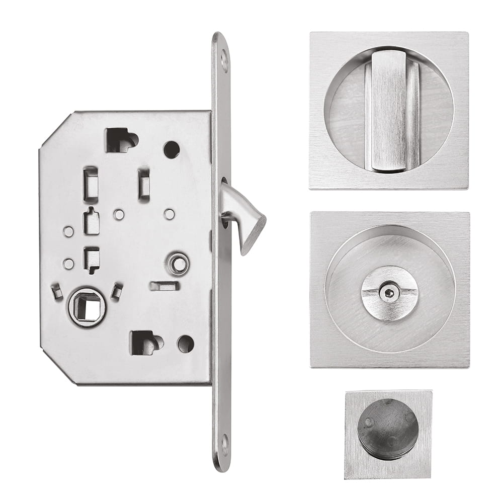 Kit porta scorrevole FIMET con serratura e nicchie quadre con nottolino cromo satinato