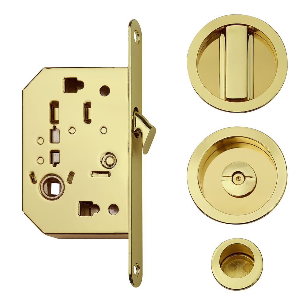 Kit porta scorrevole FIMET con serratura e nicchie tonde con nottolino oro lucido
