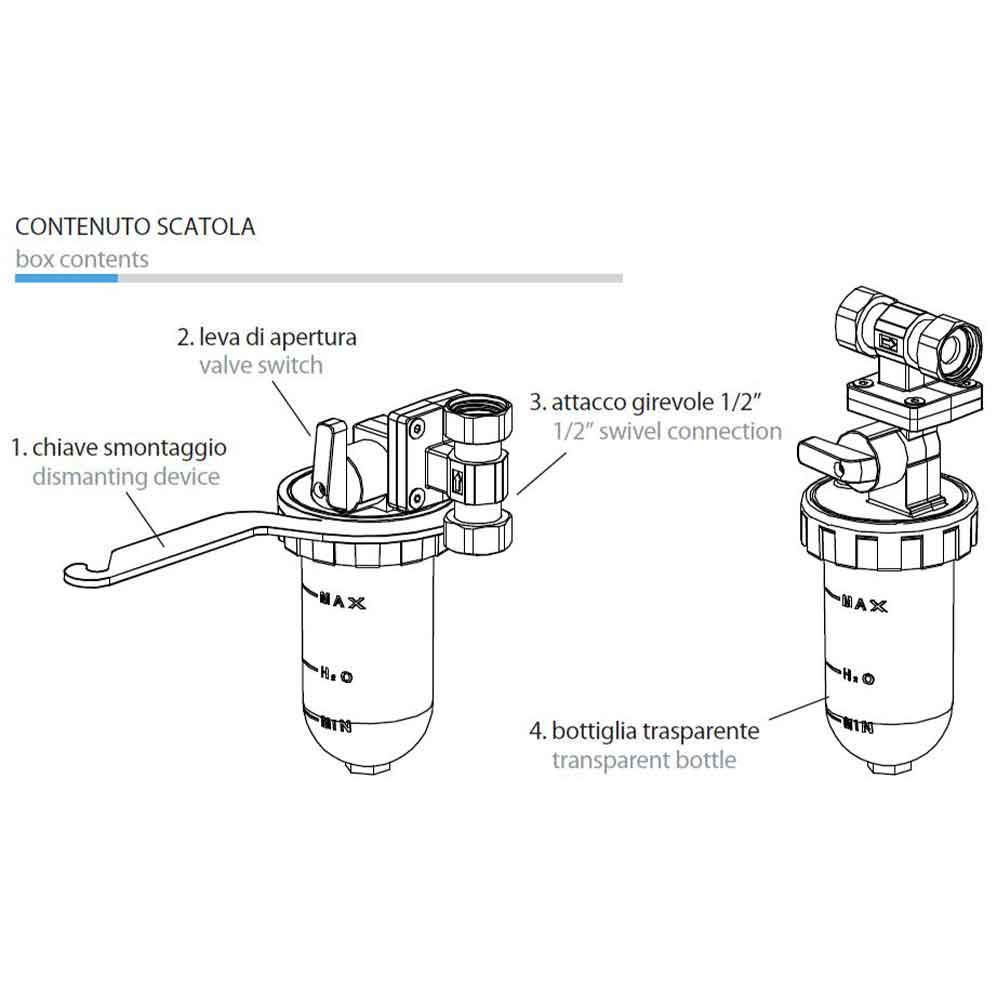 Dosatore polifosfati filtro anticalcare blu stop caldaia con chiave  smontaggio