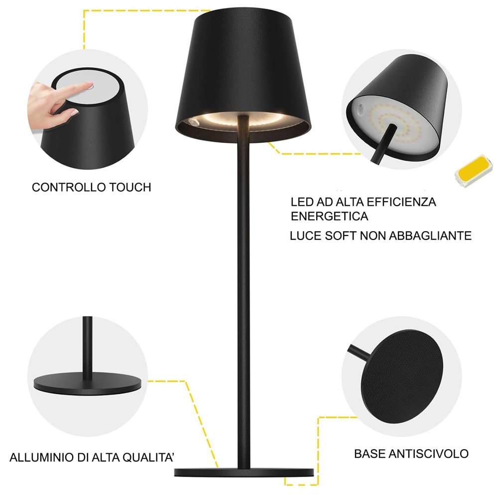 Lampada led da tavolo ricaricabile tricolor orientabile 10/20W